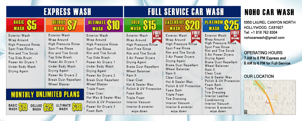 NOHO Car Wash Price Services 
